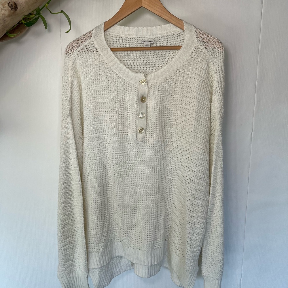 American Eagle Cream Knit Sweater with Button Detail
